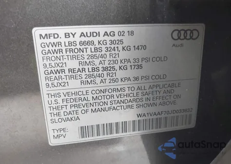 2018 Audi Q7 3.0T Premium из США, поврежденный, VIN WA1VAAF70JD033632